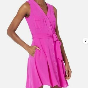 DKNY Raspberry Pink Cocktail Dress with waist tie / belt and POCKETS Size 2 NWT
